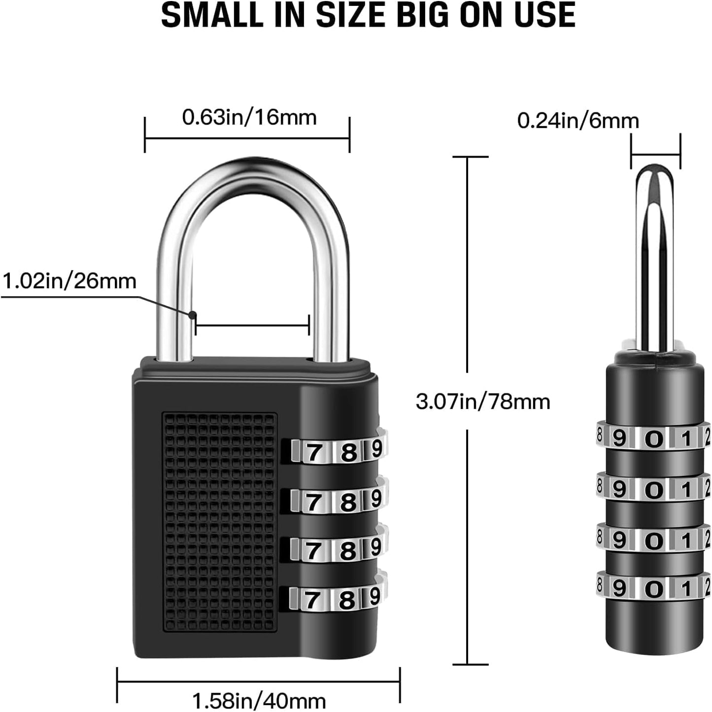 Combination Padlock, 4 Digit Combination Lock for Gym Locker, School Locker, Shed, Fence, Hasp, Garage (Black)