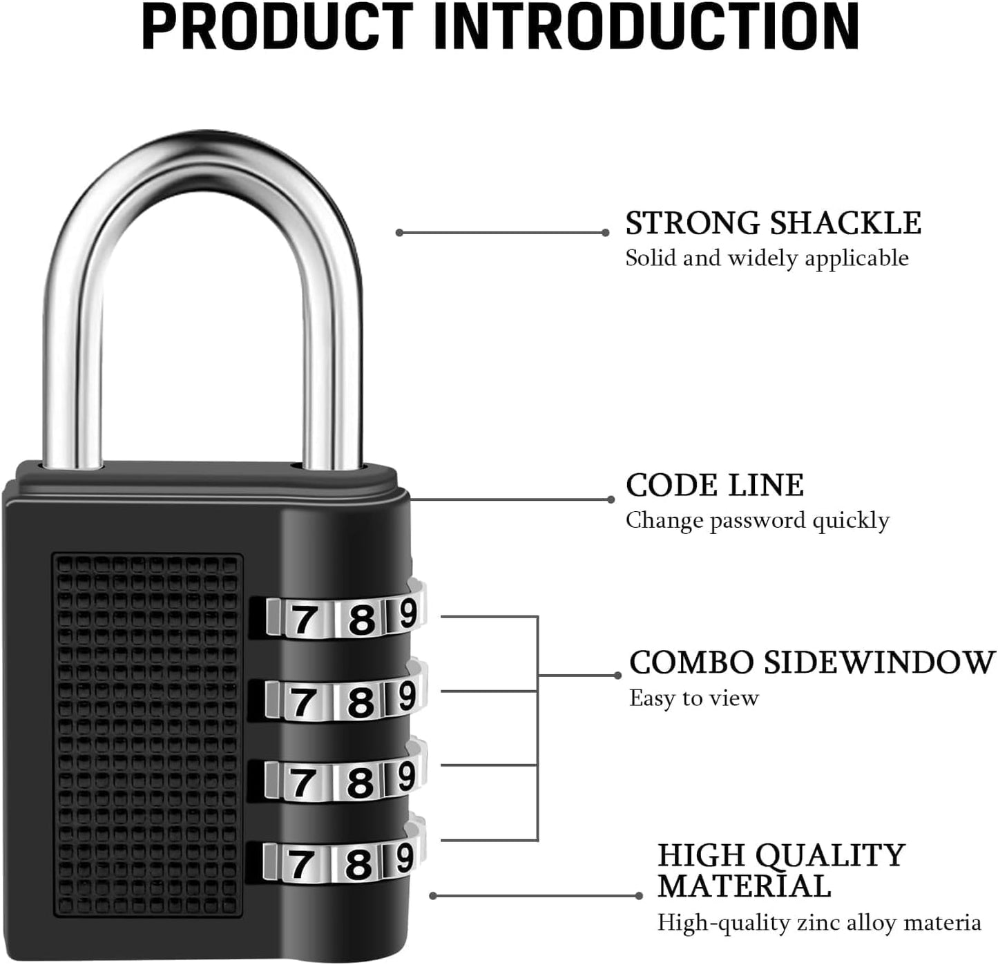 Combination Padlock, 4 Digit Combination Lock for Gym Locker, School Locker, Shed, Fence, Hasp, Garage (Black)