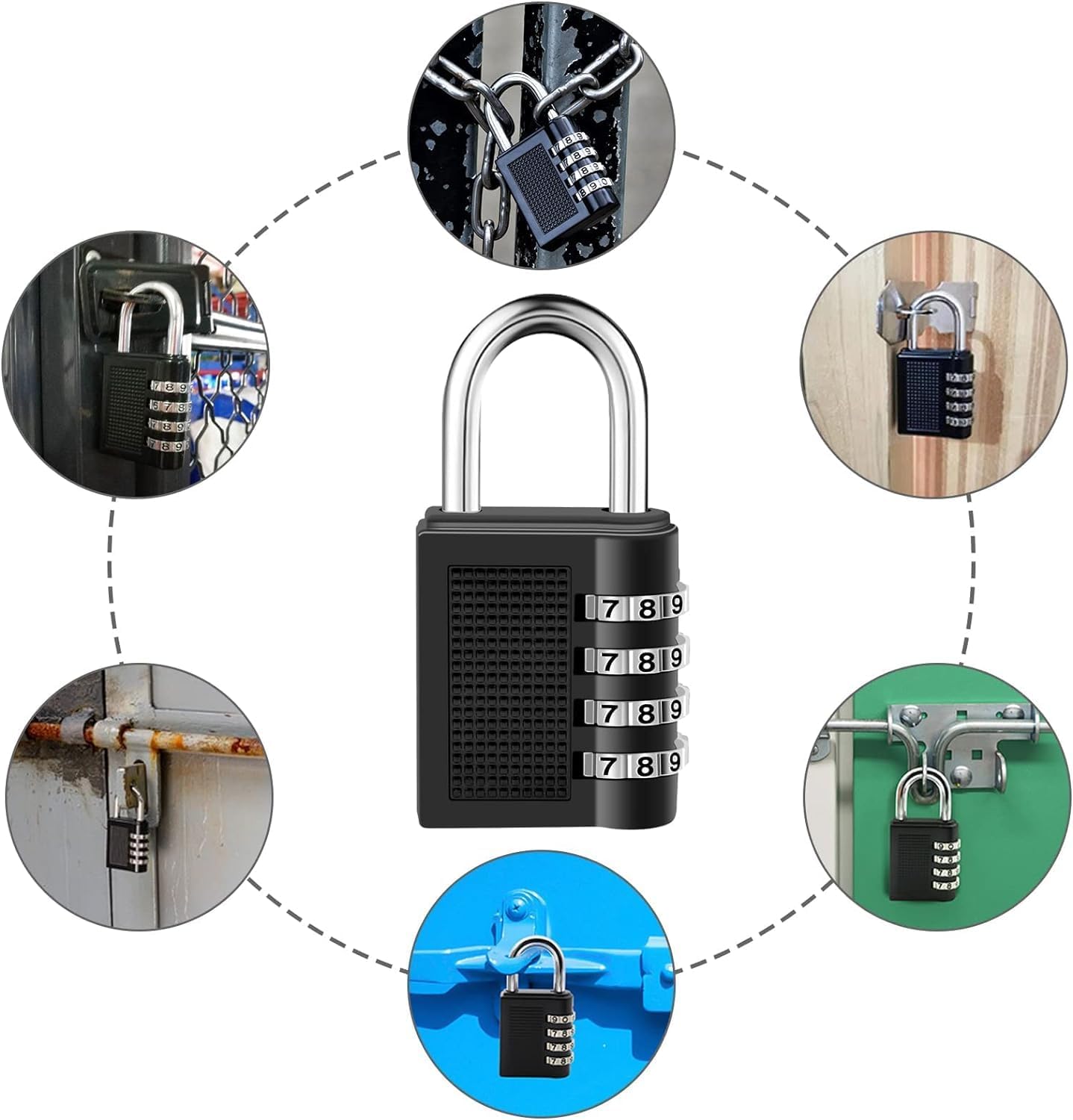 Combination Padlock, 4 Digit Combination Lock for Gym Locker, School Locker, Shed, Fence, Hasp, Garage (Black)