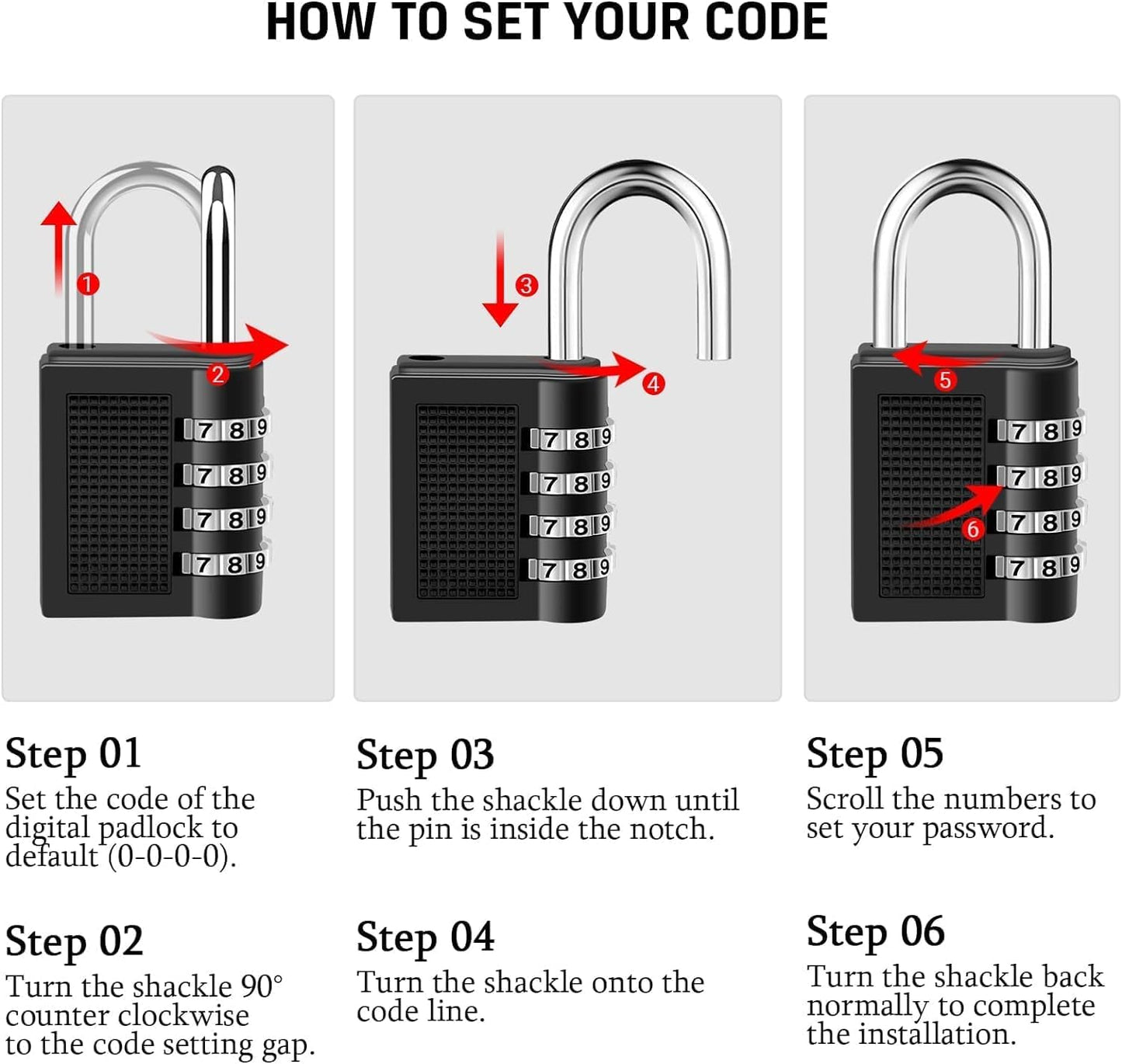 Combination Padlock, 4 Digit Combination Lock for Gym Locker, School Locker, Shed, Fence, Hasp, Garage (Black)