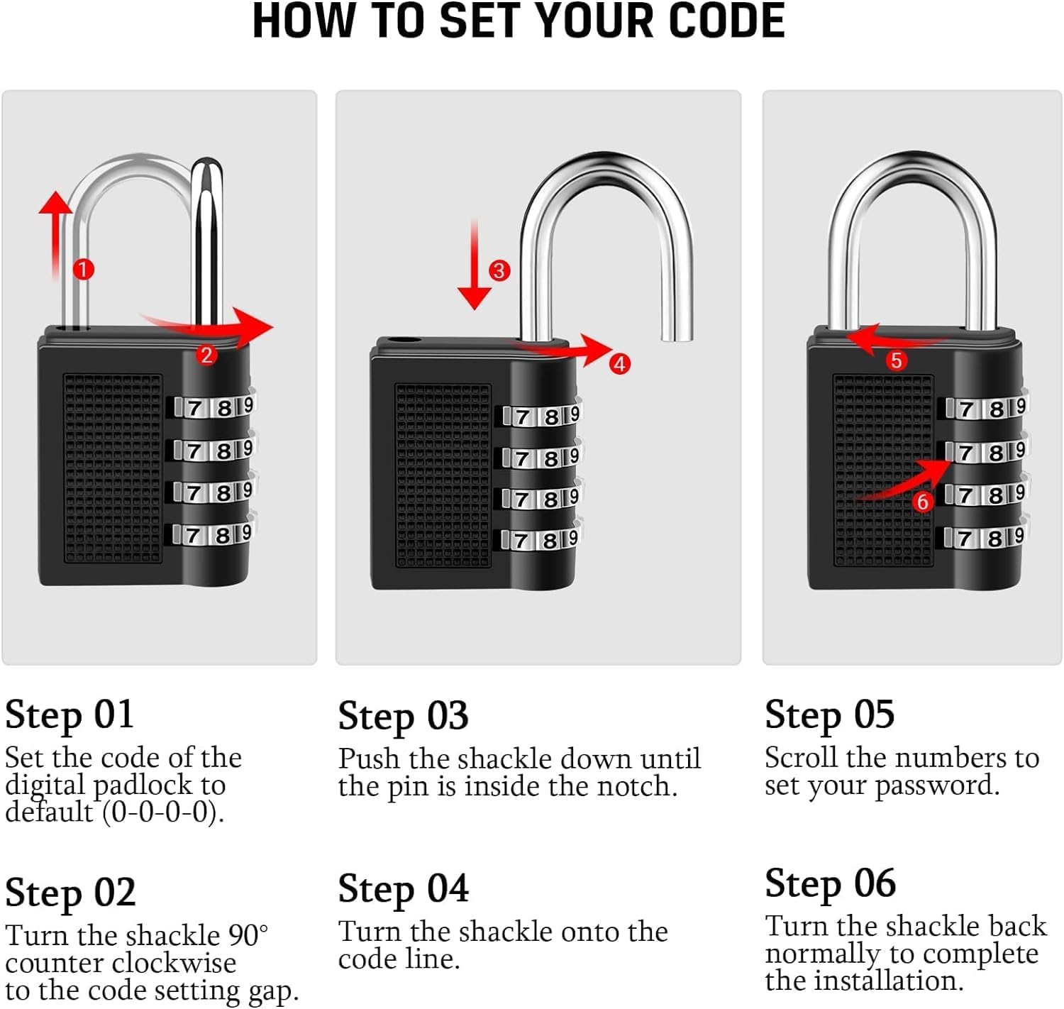 Combination Padlock, 4 Digit Combination Lock for Gym Locker, School Locker, Shed, Fence, Hasp, Garage (Black)